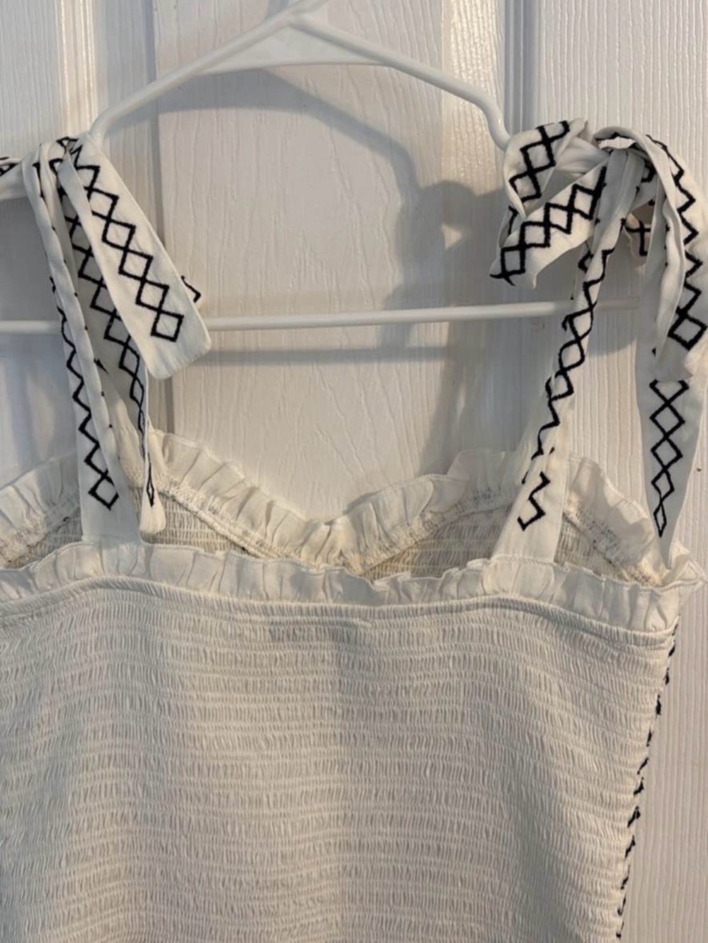 Francesca's Collections White Tank Top with Black Zigzag Smocking - Picture 2 of 3